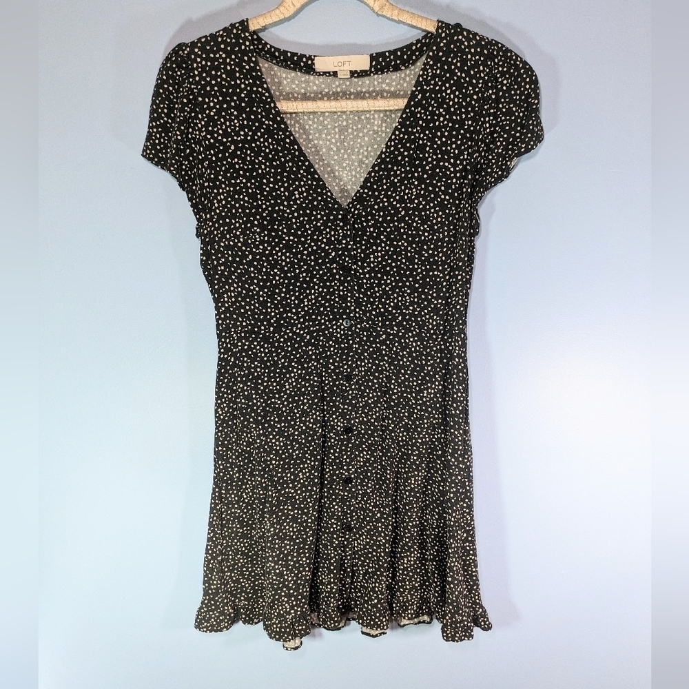 Loft Black/Cream V-Neck 80's Inspired Button Front Dress